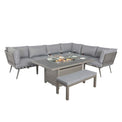 Mayfair 150cm Grey Outdoor Corner Fire Pit Table Lounge Set