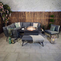 Mayfair 150cm Grey Outdoor Corner Fire Pit Table Lounge Set Lifestyle Setting