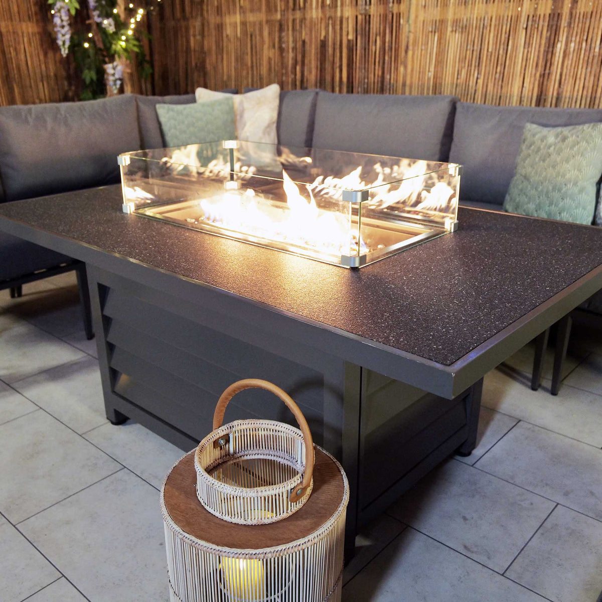 Mayfair 150cm Grey Outdoor Corner Fire Pit Table Lounge Set demonstration image
