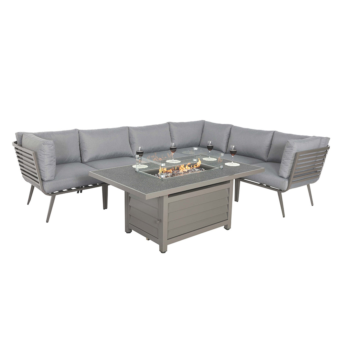 Mayfair 150cm Grey Outdoor Corner Fire Pit Table Lounge Set