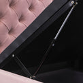 Francis Blush Velvet Ottoman Storage Bed close up of gas lift