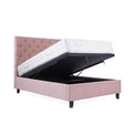 Francis Blush Velvet Ottoman Storage Bed gas lift platform base with mattress