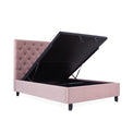 Francis Blush Velvet Ottoman Storage Bed opened platform base with gas lift