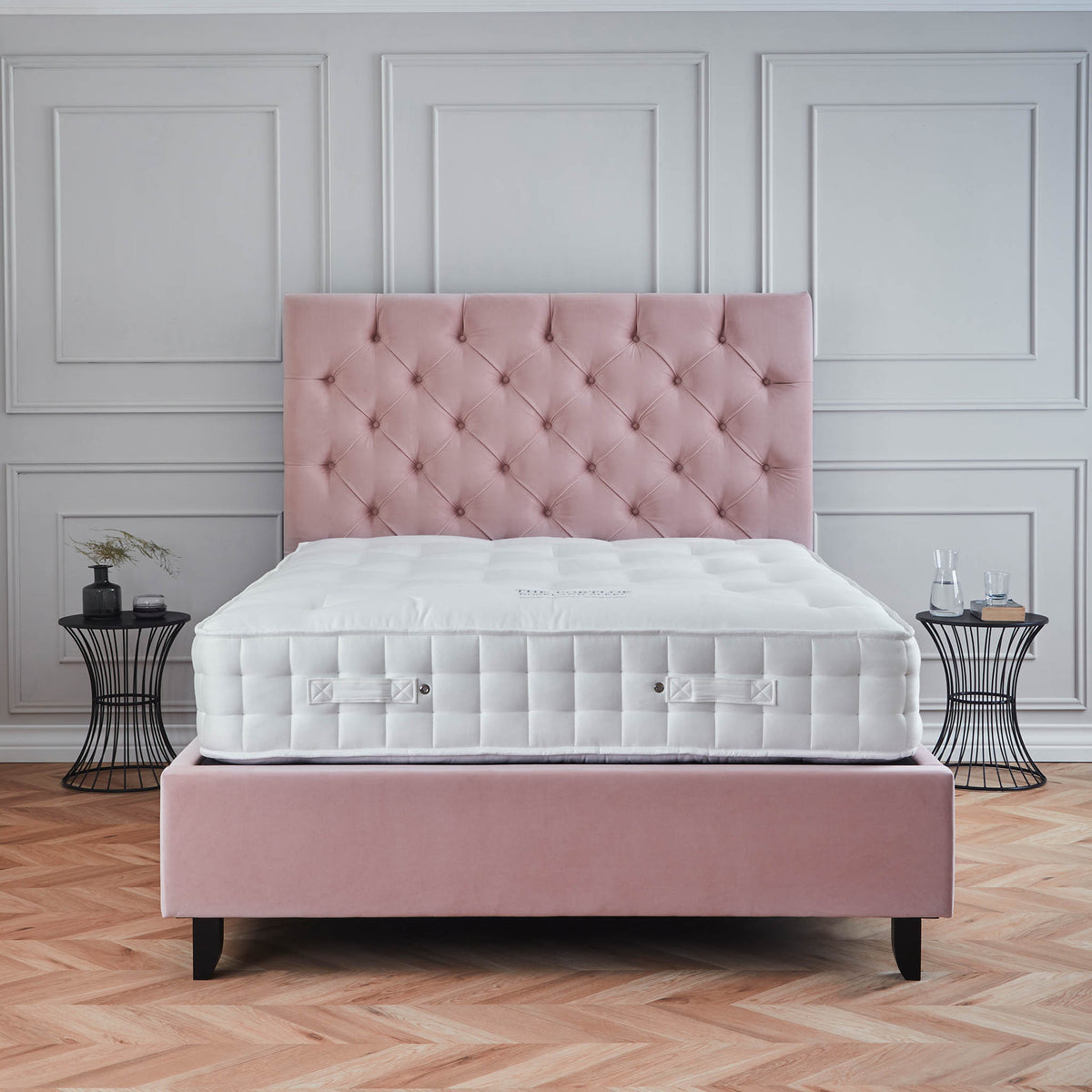 Francis Blush Velvet Ottoman Storage Bed front lifestyle