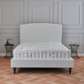 Liberty Natural Upholstered Linen Bed Frame dark wooden legs