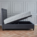 Francis Steel Velvet Ottoman Storage Bed  partially opened storage side view