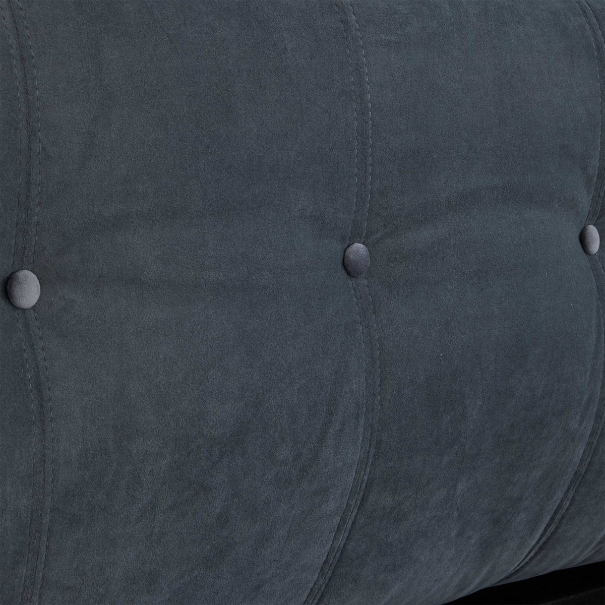 Oliver Steel Grey Velvet Upholstered Ottoman Storage Bed close up of cushioned headboard with buttons
