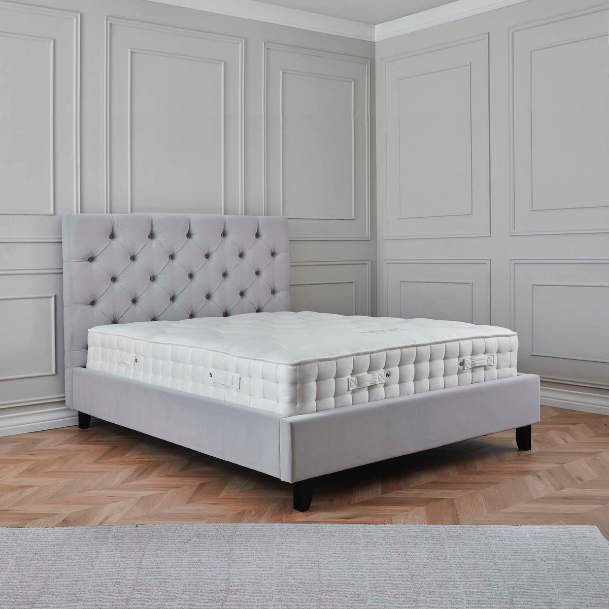 Finley Silver Mink Velvet Upholstered Bed Frame Lifestyle