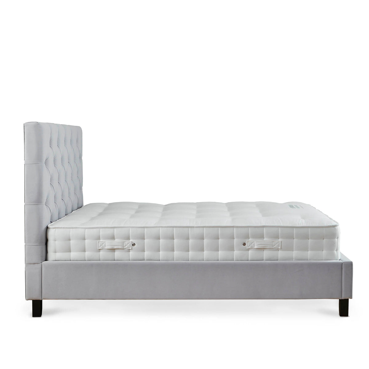 Finley Silver Mink Velvet Upholstered Bed Frame side view
