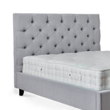 Finley Silver Mink Velvet Upholstered Bed Frame close up of button tufted headboard