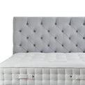 Finley Silver Mink Velvet Upholstered Bed Frame close up of button tufts