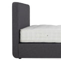 Sofie Upholstered Charcoal Linen Ottoman Storage Bed headboard depth close up