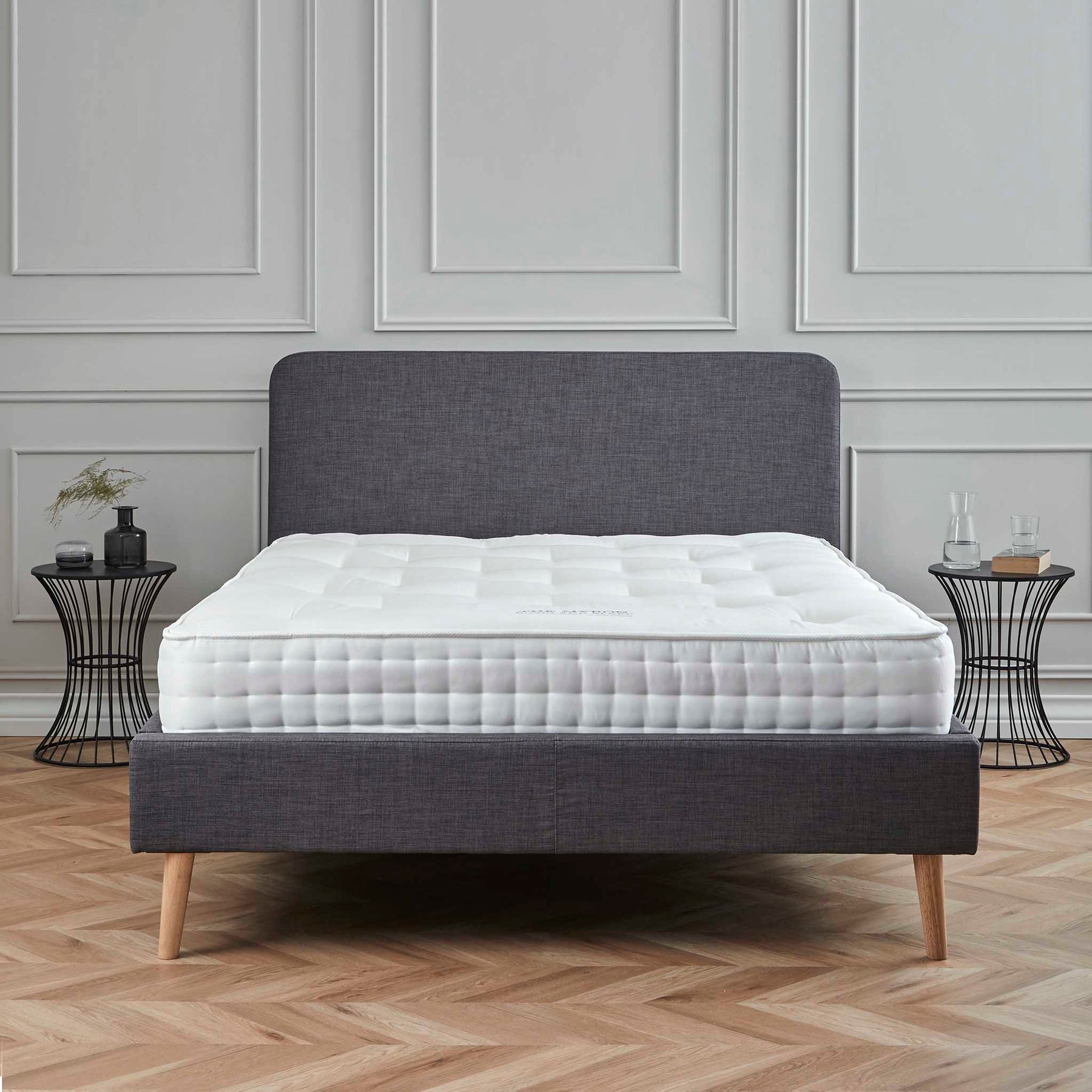 Otto Charcoal Upholstered Bed Frame - front lifestyle 