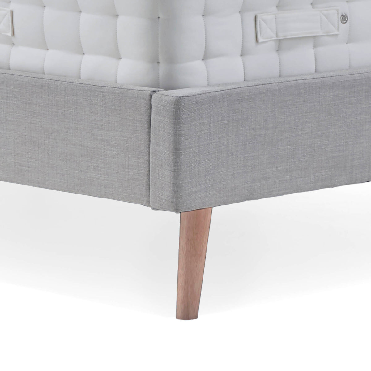 Otto Light Grey Upholstered Bed Frame - corner edge close up