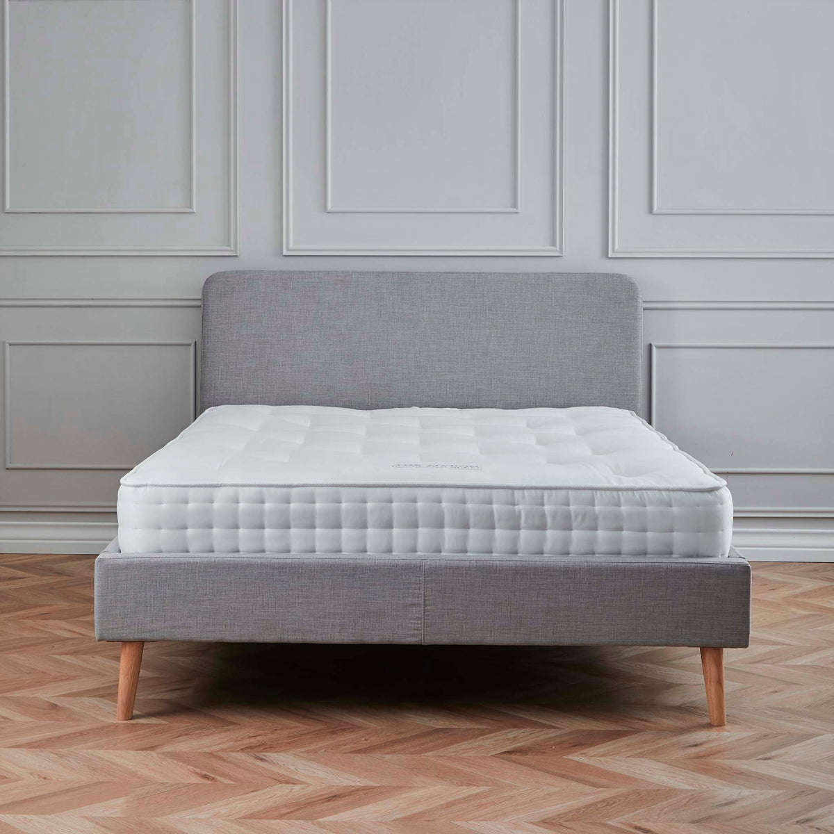 Otto Light Grey Upholstered Bed Frame - Front Lifestyle