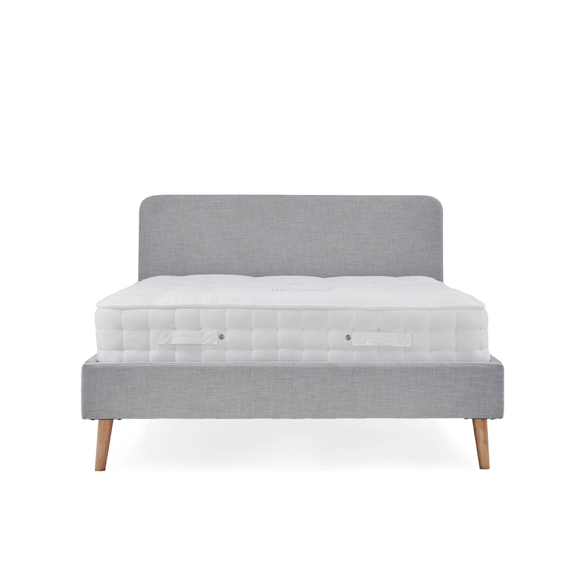 Otto Light Grey Upholstered Bed Frame with mattress - front view