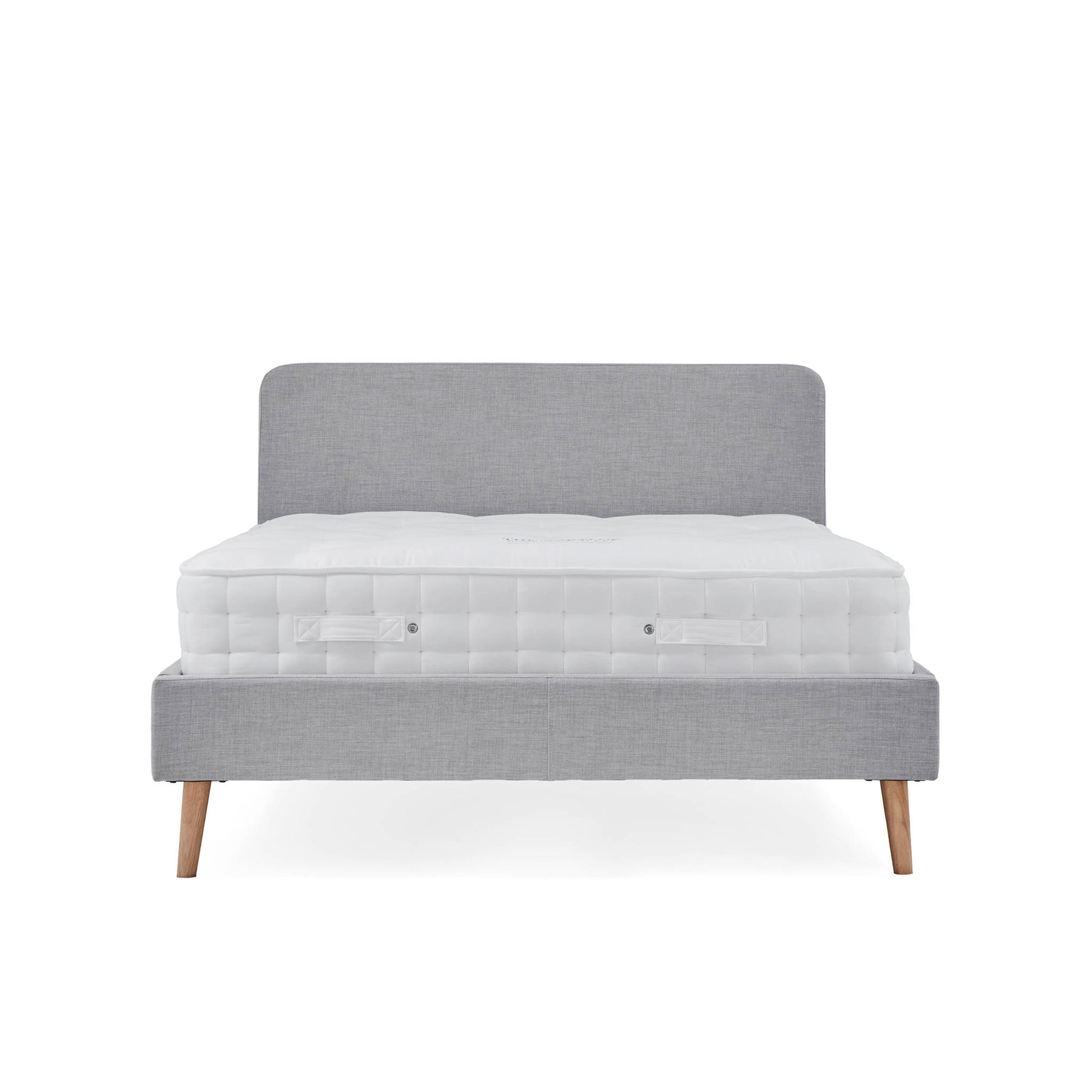 Otto Light Grey Upholstered Bed Frame with mattress - front view