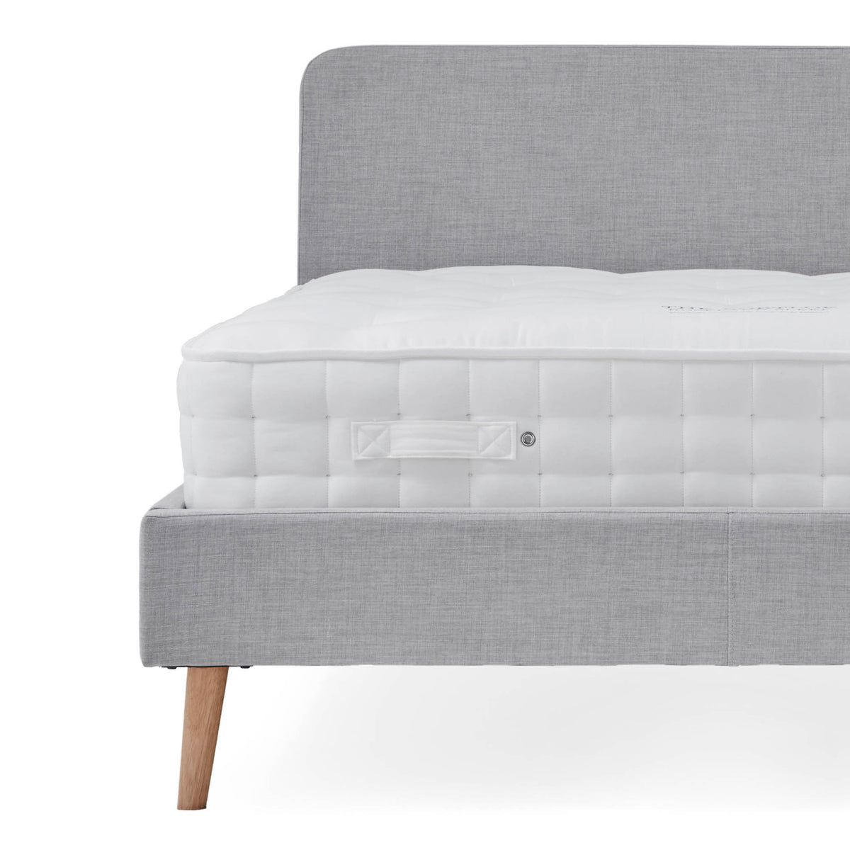 Otto Light Grey Upholstered Bed Frame with mattress close up