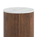 Milo Mango & Marble Round Fluted Bedside Table - Close up of Marble top and fluted sides