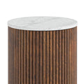 Milo Mango & Marble Round Fluted Bedside Table - Close up of Marble top and fluted sides