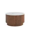 Milo Walnut Stain Mango & Marble Round Fluted Coffee Table by Roseland Furniture