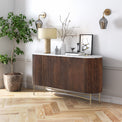 Milo Walnut Stain Mango & Marble Fluted Sideboard by Roseland Furniture