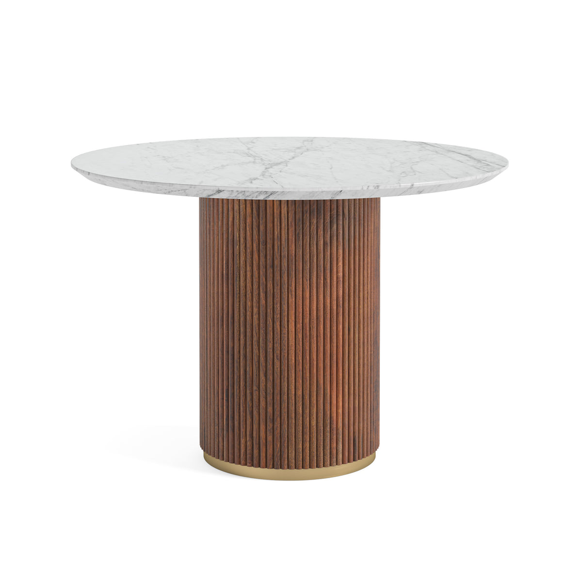 Milo Walnut Stain Marble & Mango Round Fluted Dining Table by Roseland Furniture
