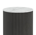 Milo Mango & Marble Round Fluted Bedside Table - Close up of Marble top and fluted sides