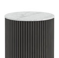 Milo Mango & Marble Round Fluted Bedside Table - Close up of Marble top and fluted sides