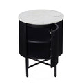 Milo Mango & Marble Round Fluted Bedside Table - door open with shelf