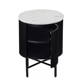 Milo Mango & Marble Round Fluted Bedside Table