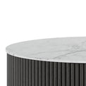 Milo Mango & Marble Round Fluted Bedside Table - Close up of top edge of Marble
