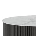 Milo Mango & Marble Round Fluted Coffee Table - Close up of side of marble top