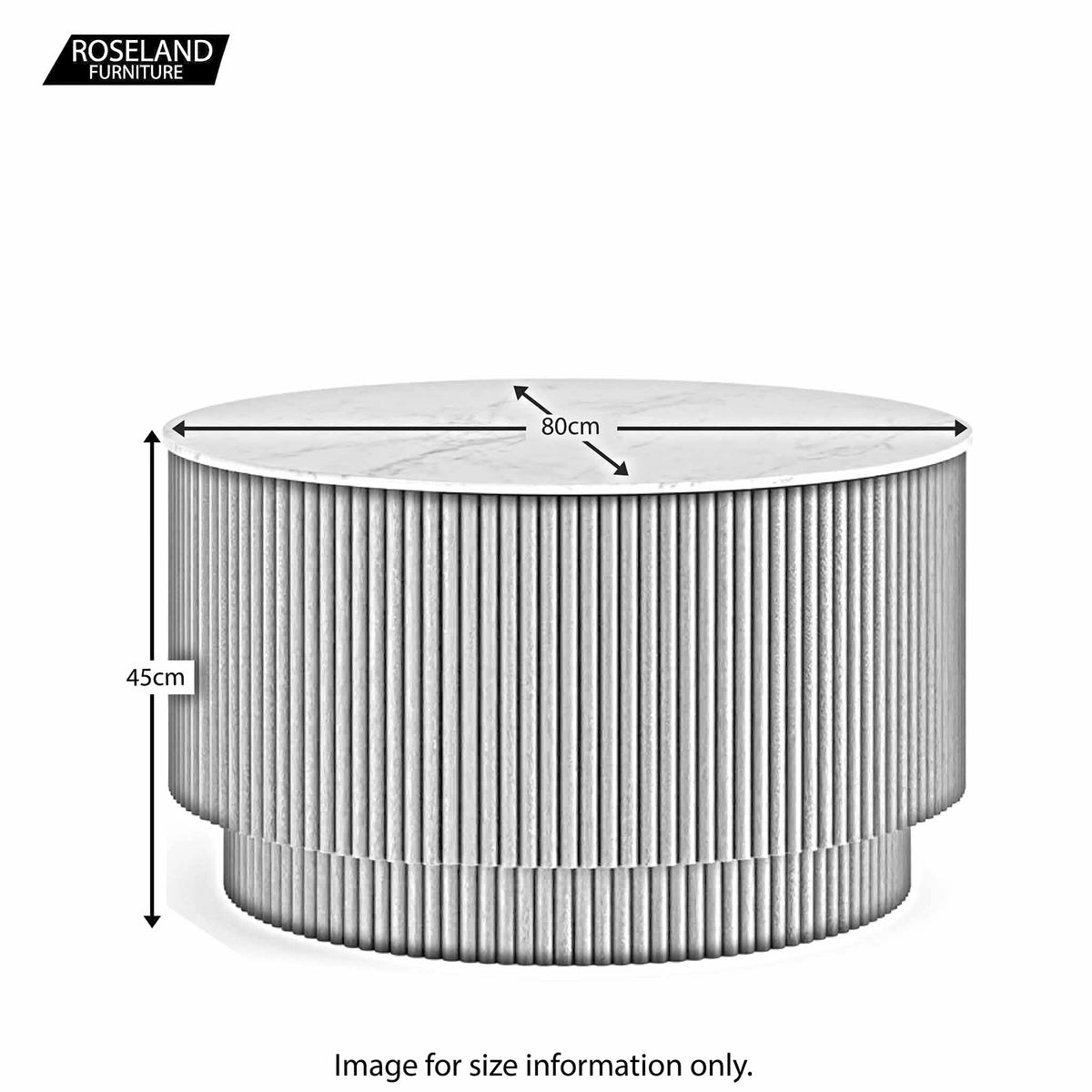 Milo Mango & Marble Round Fluted Coffee Table - Size Guide