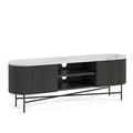 Milo Matt Black Mango & Marble Fluted Wide TV Media Unit by Roseland Furniture