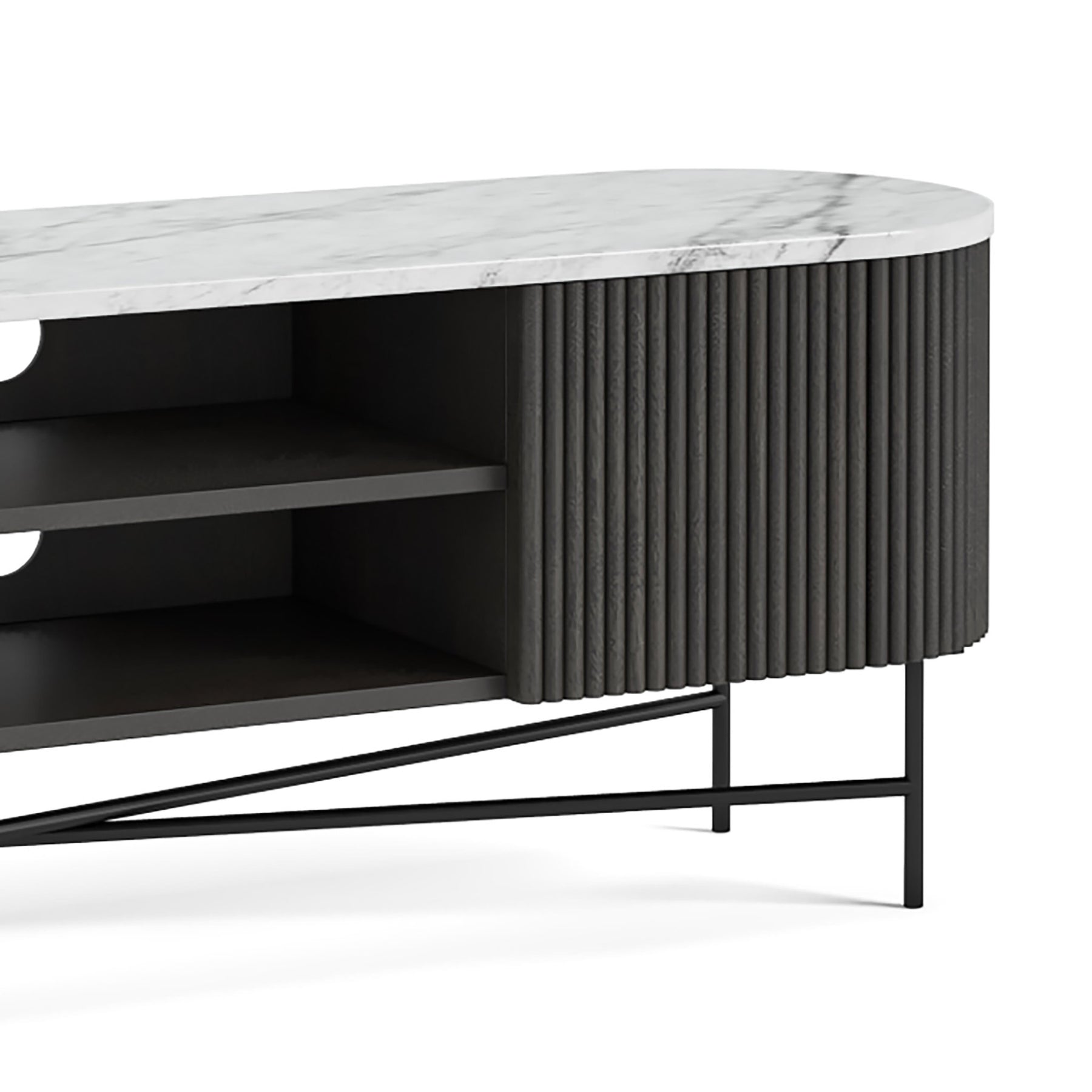 Milo Mango & Marble Fluted Wide TV Media Unit - Close up of front