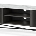 Milo Mango & Marble Fluted Extra Large TV Media Unit - Close up of cable access points and shelves