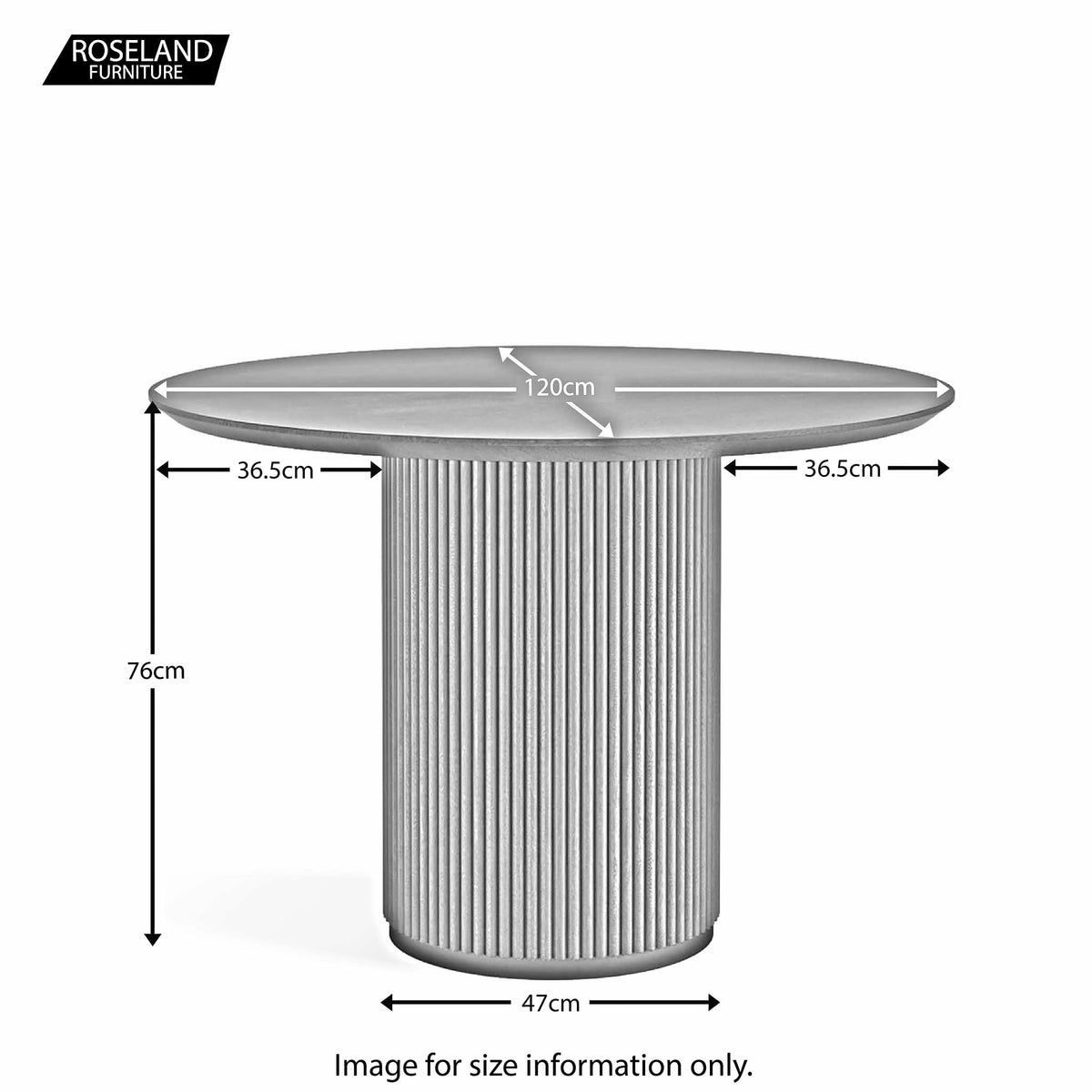 Milo Round Fluted Dining Table - Additional  Size Guide