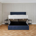 Maude Navy Velvet Ottoman Storage Bed Frame 