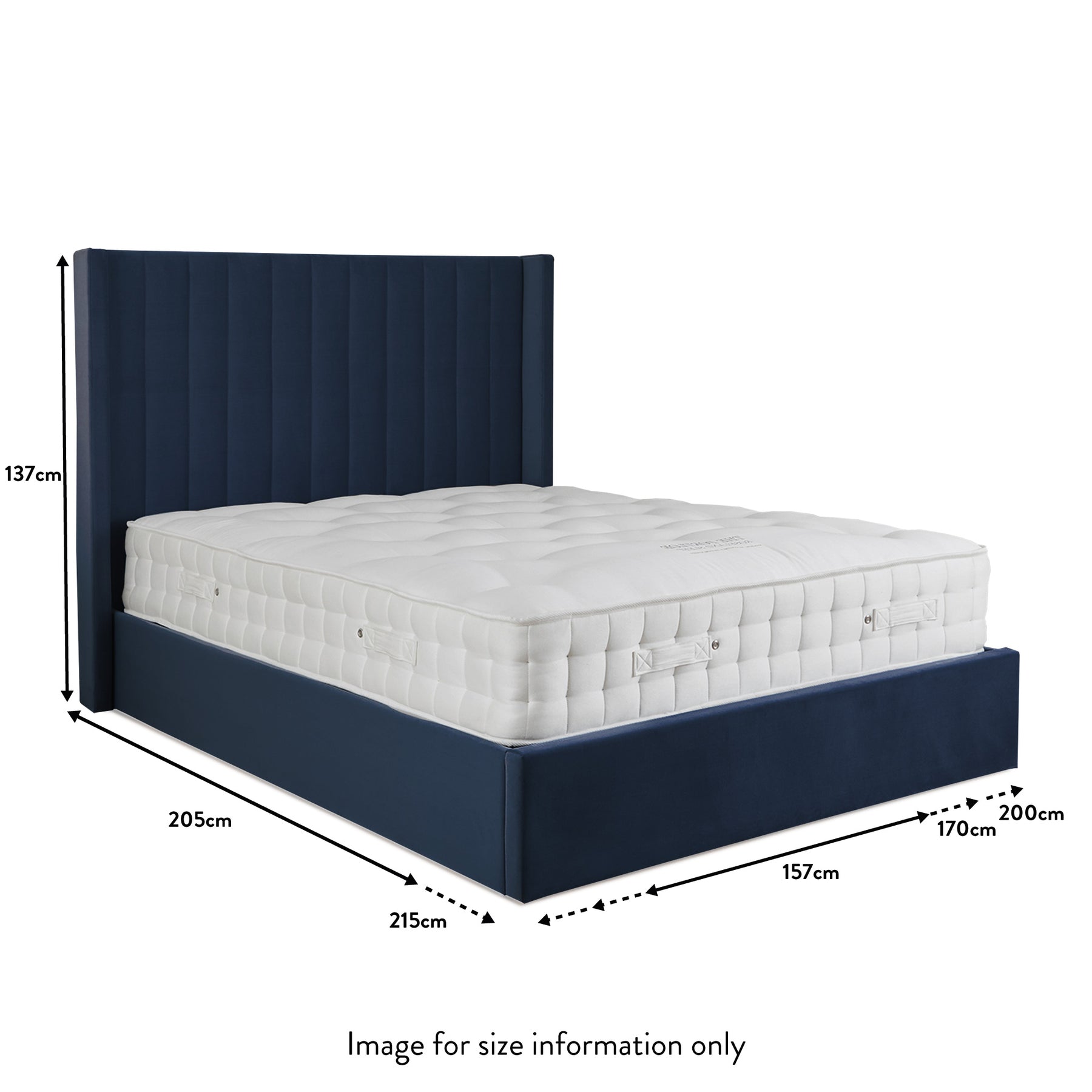 Maude Navy Velvet Ottoman Storage Bed Frame  dimensions