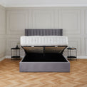 Maude Grey Velvet Ottoman Storage Bed Frame 