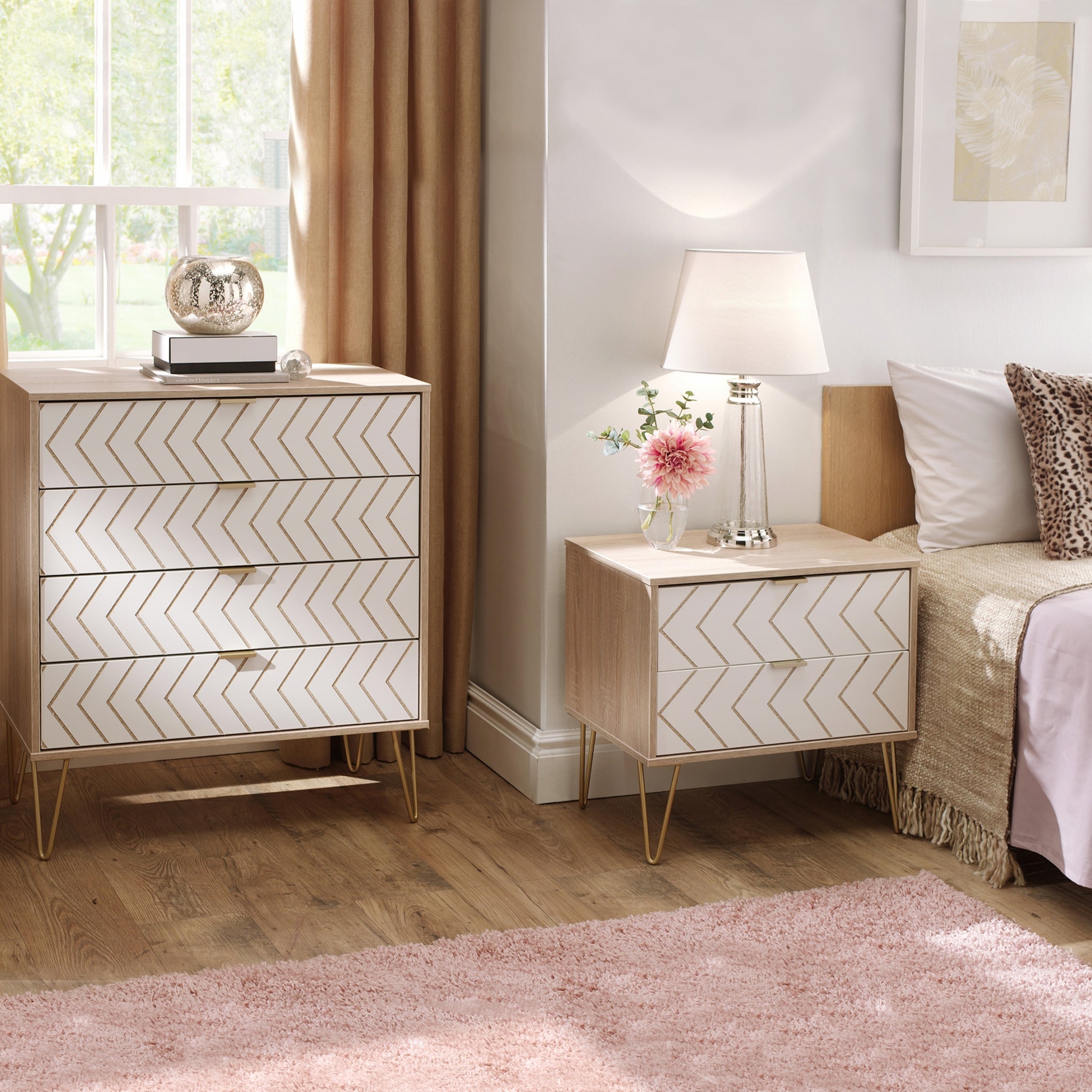Mila White with Gold Hairpin Legs 4 Drawer Chest Roseland