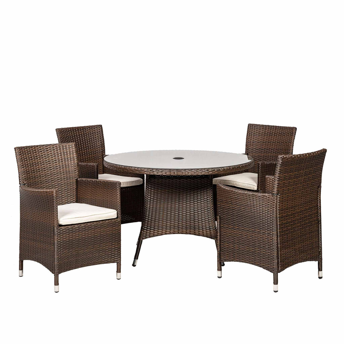 Vada Brown 110cm 4 Seat Rattan Round Dining Set by Roseland Furniture