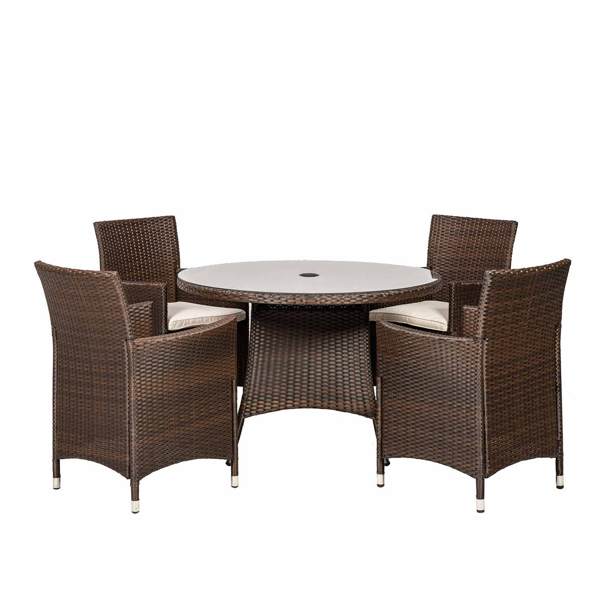 Vada Brown 110cm 4 Seat Rattan Round Dining Set  