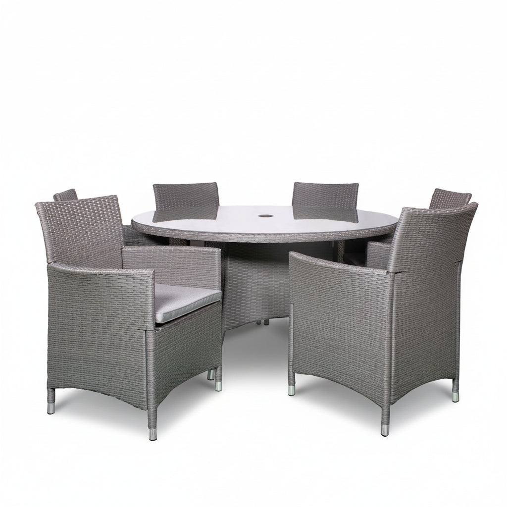 Vada 140cm 6 Seat Rattan Round Dining Set - Grey