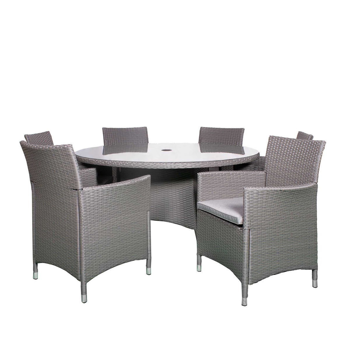 Vada 140cm 6 Seat Rattan Round Dining Set - Grey