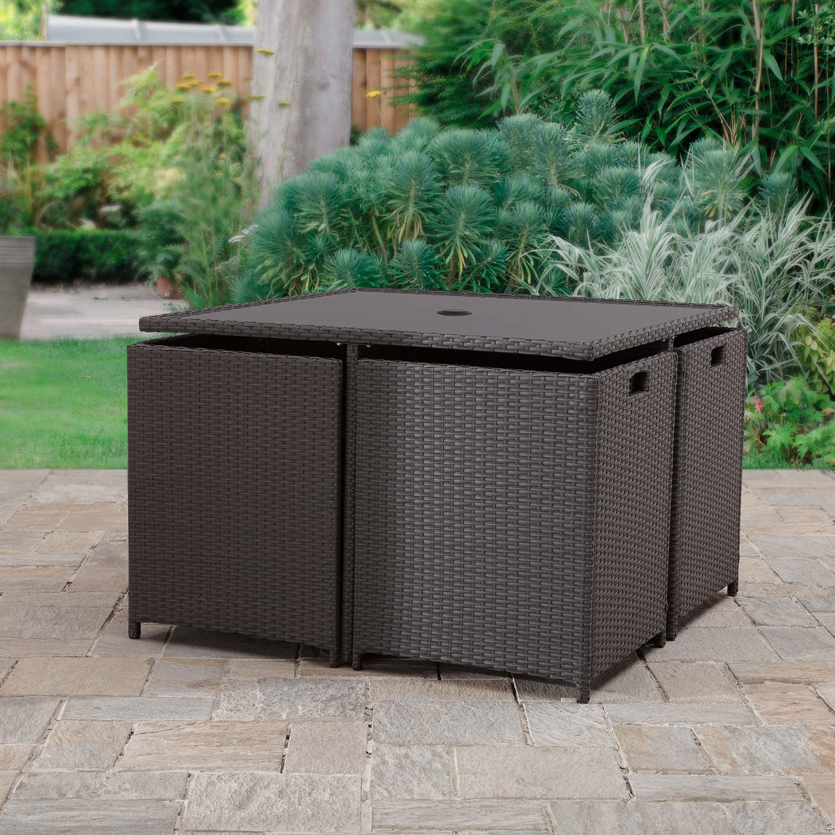 4 Ratten Rattan 4 Seater Cube Table Dining Garden Furniture Set | Fasci Garden