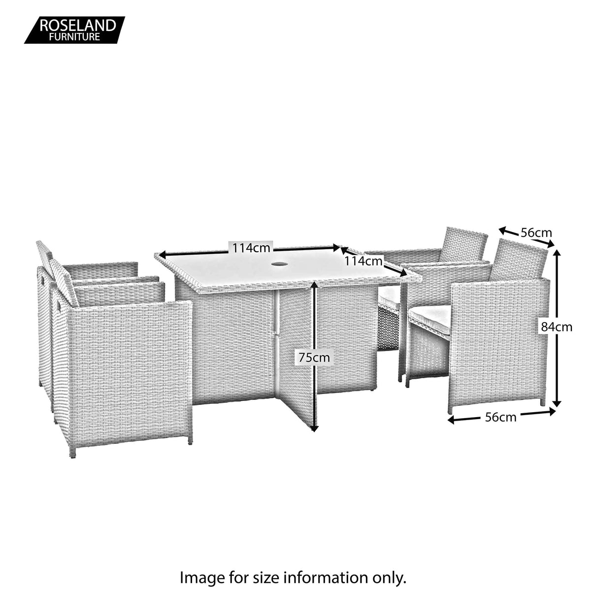 Vada 4 Seat Rattan Cube Set - Size Guide