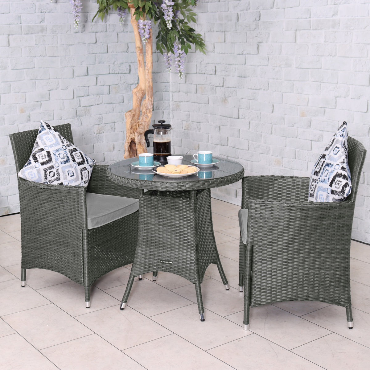 Vada Grey 2 Seat Rattan Bistro Set for garden or patio