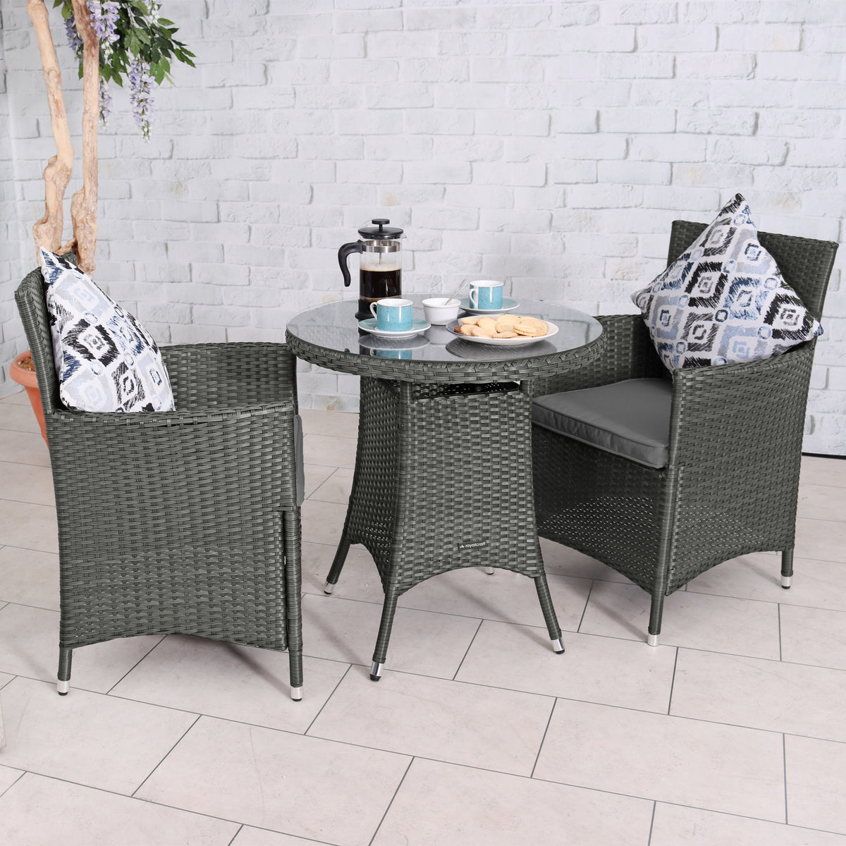 Vada Grey 2 Seat Rattan Bistro Set